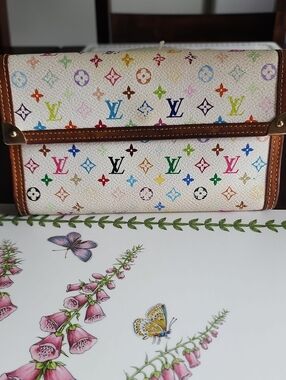 Louis Vuitton White Multicolor Monogram Wallet with Brown Trim